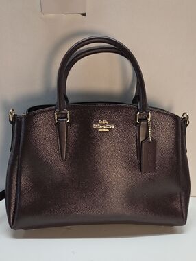 Coach Dark Brown Sage Carryall Pebbled Leather with Gold Hardware